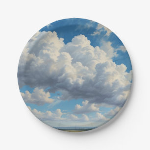 White Clouds and Clear Blue Sky Paper Plate