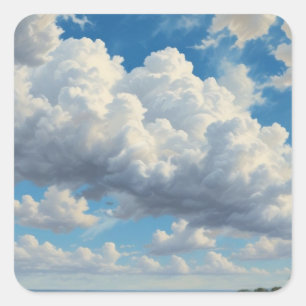 White Clouds and Clear Blue Sky Square Sticker