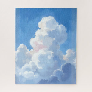 White Clouds Beautiful Blue Sky Watercolor Jigsaw Puzzle