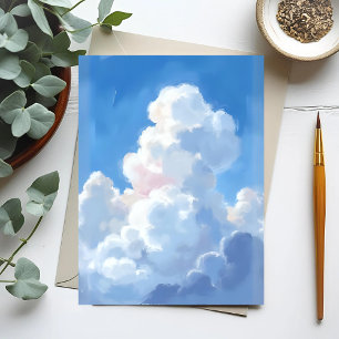 White Clouds Beautiful Blue Sky Watercolor Postcard