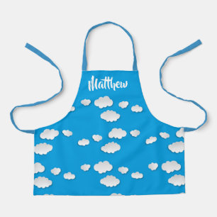 White clouds on blue apron