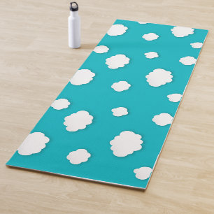 white clouds on blue sky yoga mat