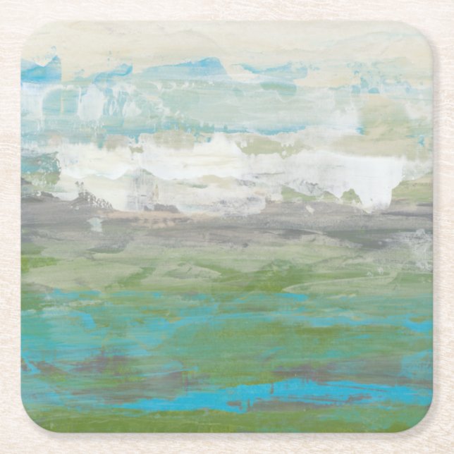 White Clouds Overlooking Beautiful Landscape Square Paper Coaster (Front)