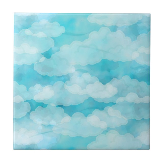 White Clouds Pattern Blue Sky Tile (Front)