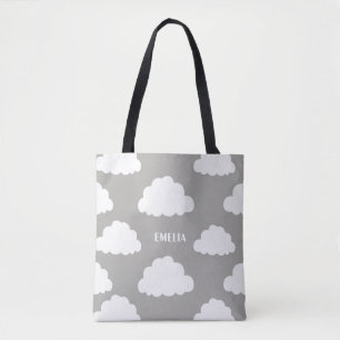 White Clouds Pattern Personalised Grey Tote Bag