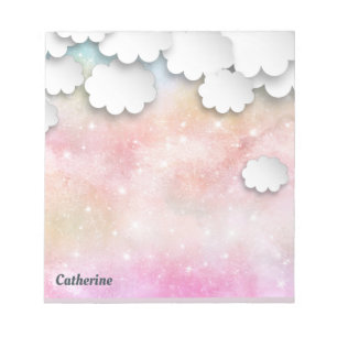White Clouds Pink Sky Dreamy 3D Paper Cuts Notepad