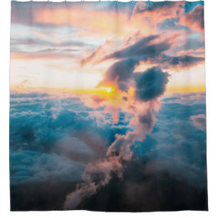 WHITE CLOUDS UNDER ORANGE SKY SHOWER CURTAIN