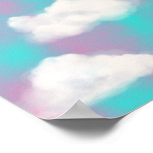 White Clouds Watercolor Sky Aesthetic Dream Poster