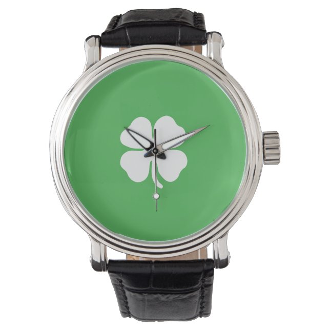 White Clover Leaf Leather Strap Watch (Front)