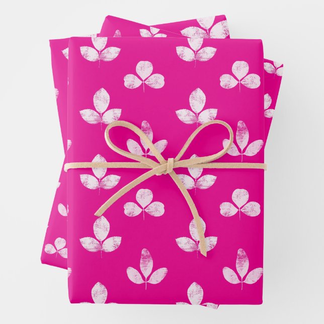 White Clover Pink Fuchsia Wrapping Paper Sheet (In situ)