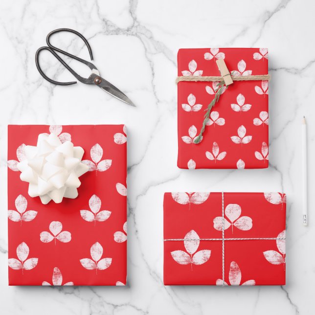 White Clover Vermillion Red Wrapping Paper Sheet (Front)