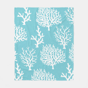 White Coastal Sea Coral & Micro Dots Fleece Blanket
