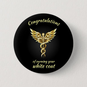 White Coat Ceremony Gold Medical  6 Cm Round Badge