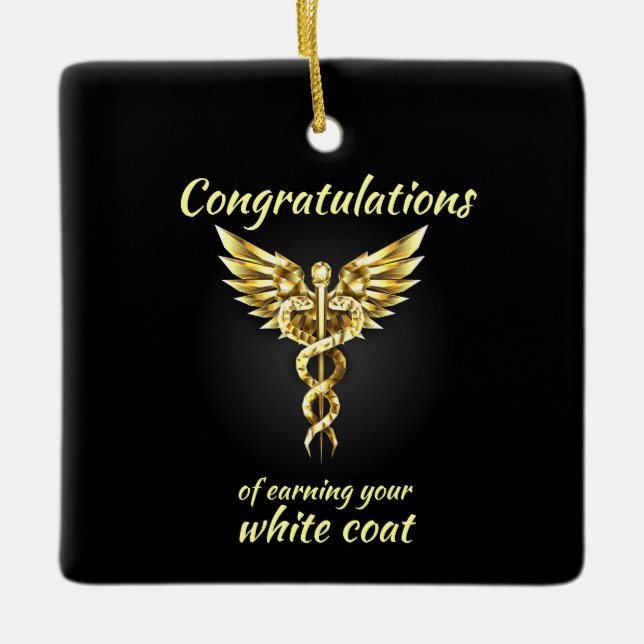 White Coat Ceremony Gold Medical  Ceramic Ornament (Front)