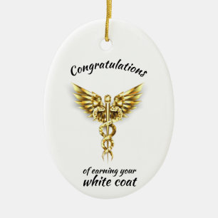 White Coat Ceremony Gold Medical  Ceramic Ornament