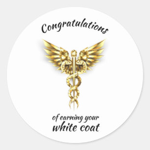 White Coat Ceremony Gold Medical  Classic Round Sticker