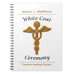 White Coat Ceremony Gold Medical, Custom Gift Notebook
