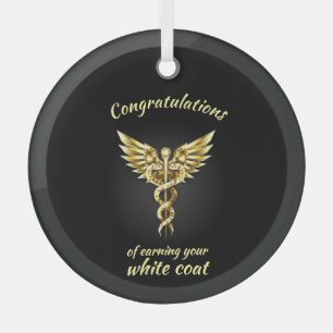 White Coat Ceremony Gold Medical  Glass Tree Decoration