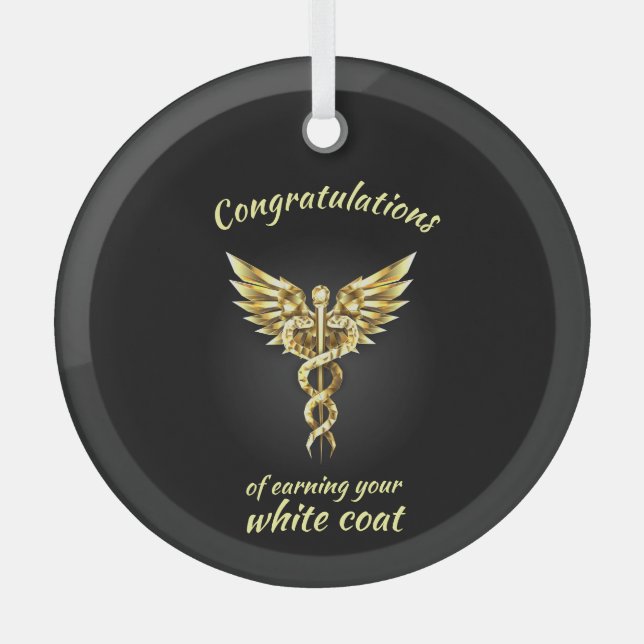 White Coat Ceremony Gold Medical  Glass Tree Decoration (Front)