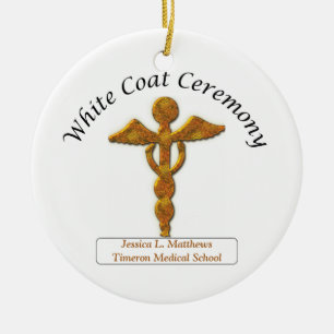 White Coat Ceremony Gold Medical, Round Gifts Ceramic Ornament