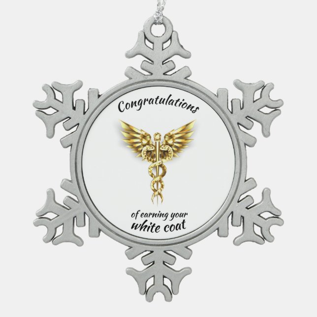 White Coat Ceremony Gold Medical  Snowflake Pewter Christmas Ornament (Front)