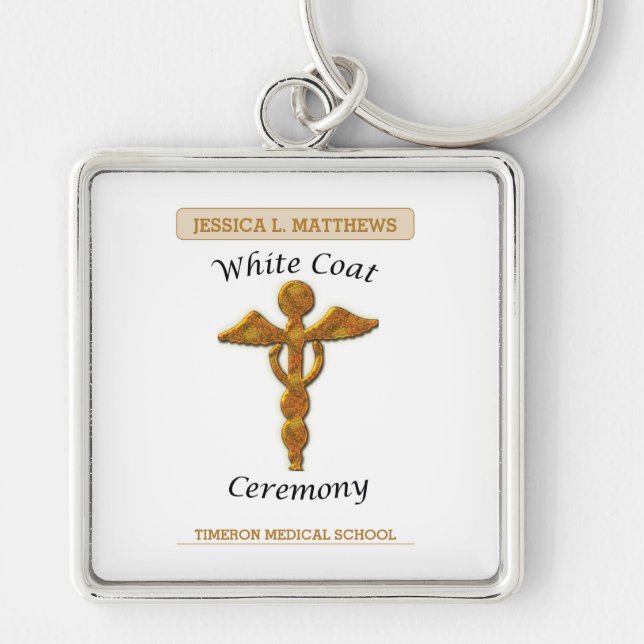 White Coat Ceremony Gold Medical, Square Gift Item Key Ring (Front)