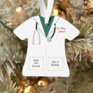 White Coat Green Scrubs Doctor Profession Ornament
