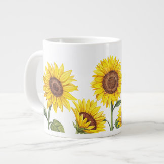 White coat with yellow sunflowers large coffee mug