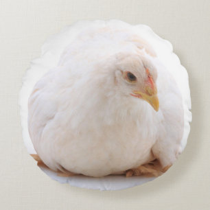 White Cochin Hen Chicken Round Cushion