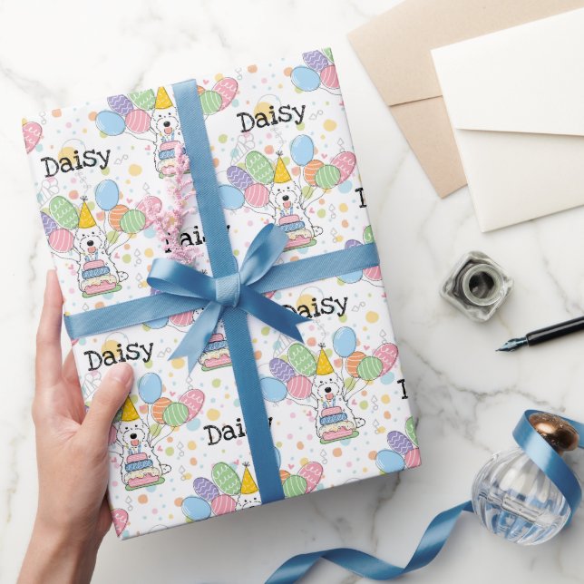 White Cockapoo Cavapoo Dog Birthday Wrapping Paper (Gifting)