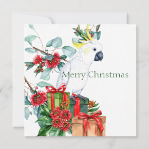 White Cockatoo Presents Merry Christmas Holiday Card