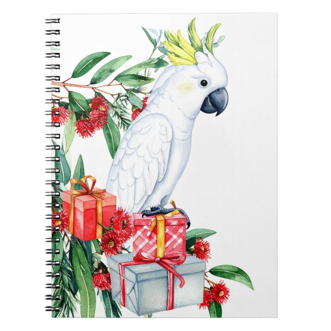White Cockatoo Presents Merry Christmas Notebook (Front)