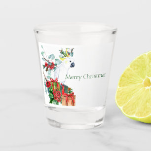 White Cockatoo Presents Merry Christmas Shot Glass