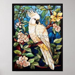 White Cockatoo Stained Glass Art Poster