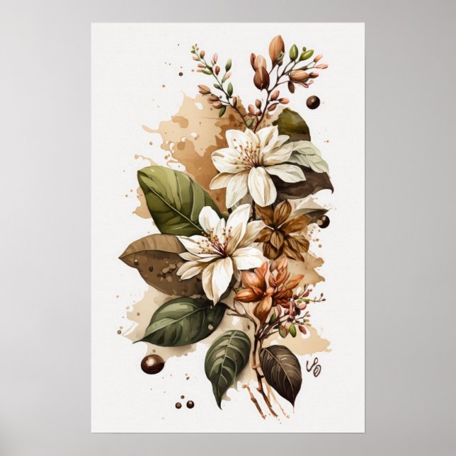 White Coffee Flowers Art Print Poster (Front)