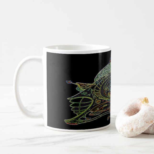 White Coffee Mug With Spaceship Art 1 E.1 (With Donut)