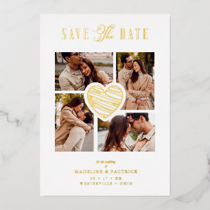 White Collage Wedding Golden Heart 4 Photos Real