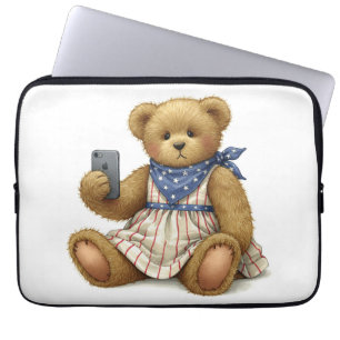  White Collection. Teddy Bear with an iPhone by Na Laptop Sleeve