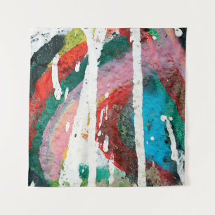 White color dripping over colorful vivid brushstro tapestry