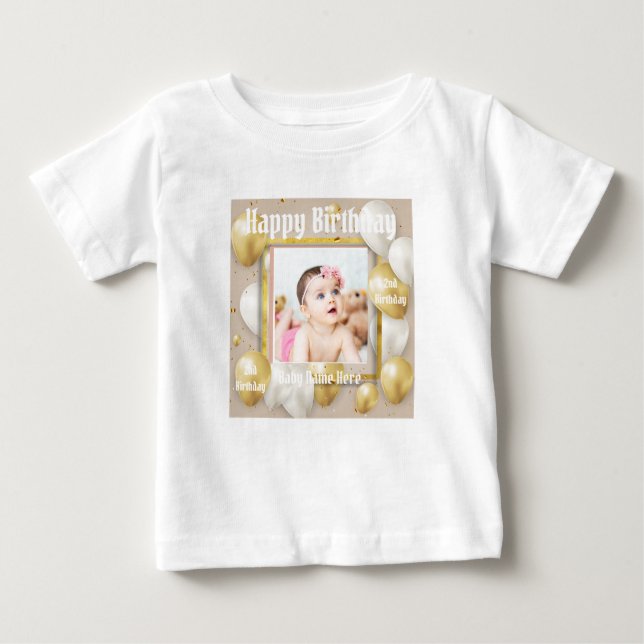 White Colour Baby Fine Jersey Birthday Text Image Baby T-Shirt (Front)