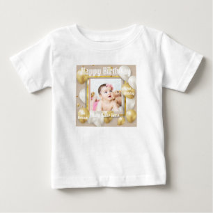 White Colour Baby Fine Jersey Birthday Text Image T-Shirt