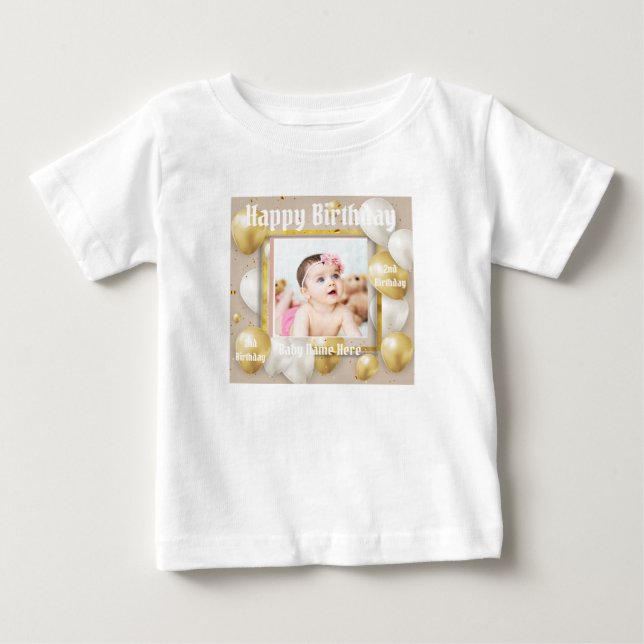 White Colour Baby Fine Jersey Birthday Text Image T-Shirt (Front)
