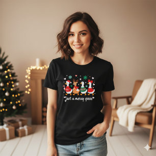 White Colourful Cartoon Merry Goose Christmas  T-Shirt