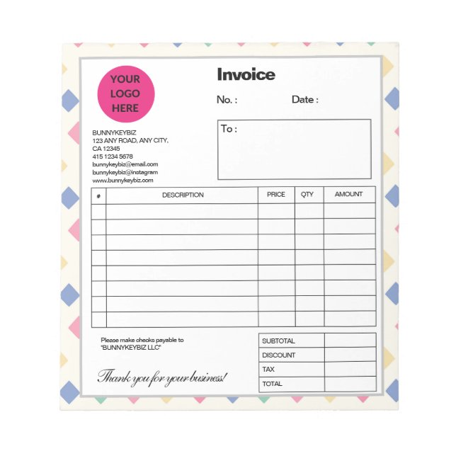 White Colourful Cube Company Business Shop Invoice Notepad (Front)