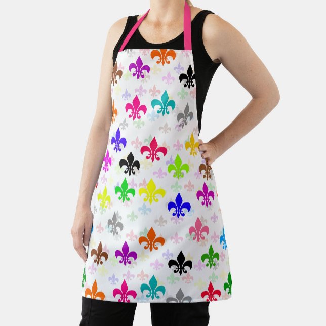White Colourful Fleur-de-lis Pattern Design Apron (Creator Uploaded)