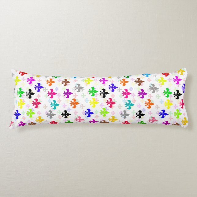 White Colourful Fleur-de-lis Pattern Design Body Cushion (Front)