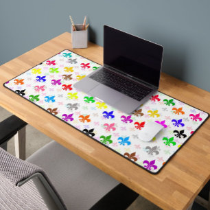 White Colourful Fleur-de-lis Pattern Design Desk Mat