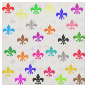 White Colourful Fleur-de-lis Pattern Design Fabric