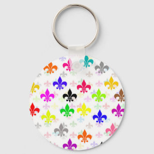 White Colourful Fleur-de-lis Pattern Design Key Ring