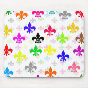 White Colourful Fleur-de-lis Pattern Design Mouse Pad